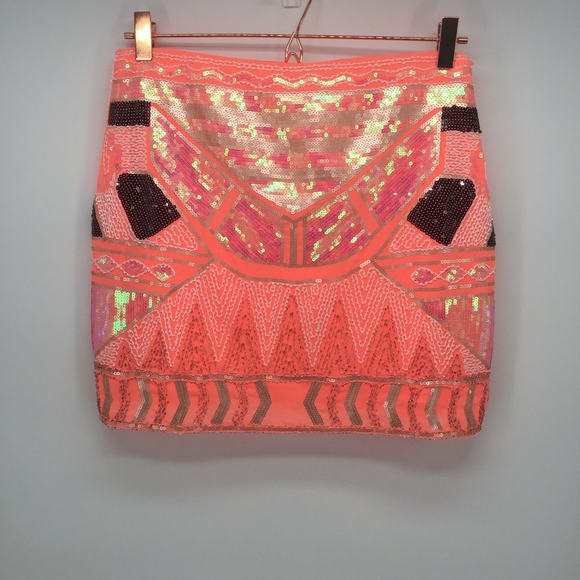 Lulumari Dresses & Skirts - Lulumari Neon Orange Sequin Bead Skirt